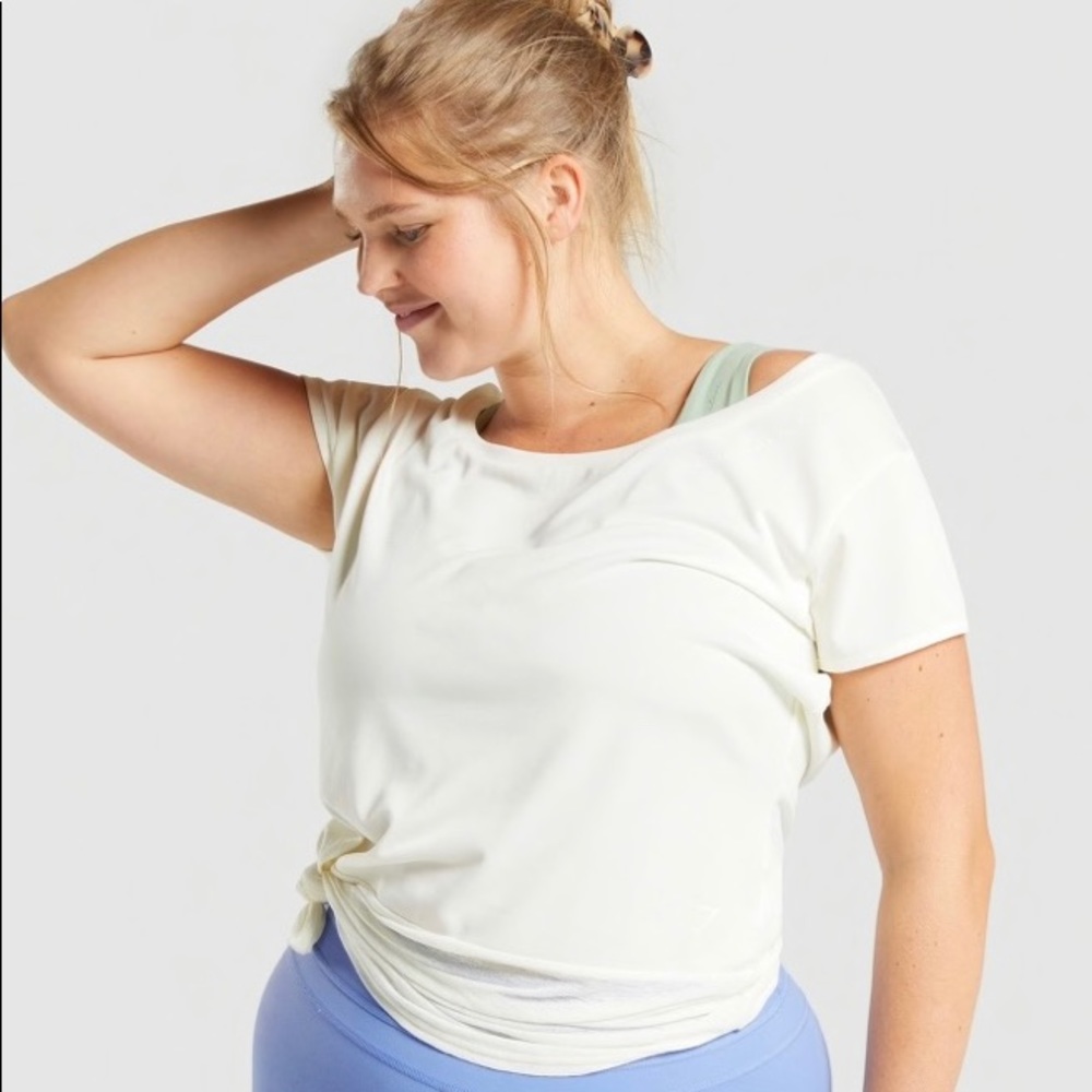 WS X GYMSHARK Whitney Longline Tee in Unbleached